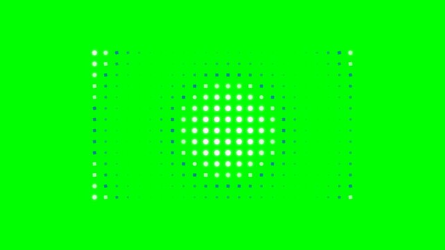 Abstract circular dot grid pattern pulsing on a vibrant green screen background