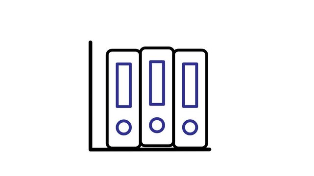 Office animated. File binder. Three neatly arranged lever-arch files. Management, team, marketing. Outline design style.