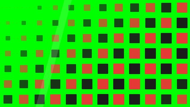 A grid of squares diminishing in size set against a vibrant green background