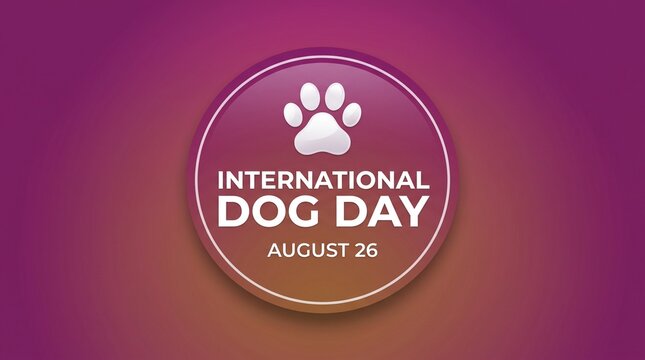 International Dog Day graphic for August 26, purple pet celebration badge with paw print, canine holiday social media banner