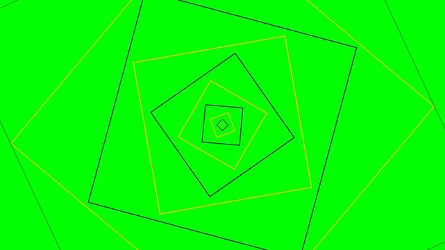 Abstract geometric pattern featuring rotating nested squares on green background