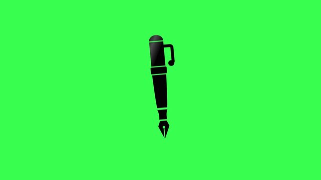 Fountain Pen Icon with Classic Shape and Simple Details, Symbol of Writing, Creativity, Education, Signing Documents, Office Work and Professional Communication on Green Screen