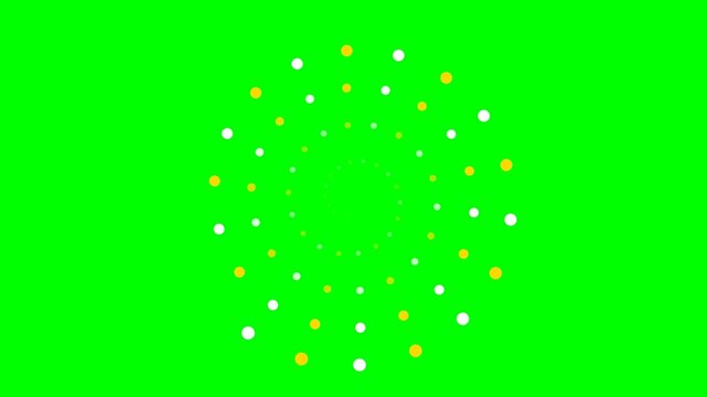 Abstract spiral pattern with yellow and white dots on a green background