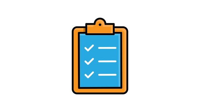 Office animated. Task checklist. Clipboard containing a task list with check mark. Management, team, marketing. flat design style.