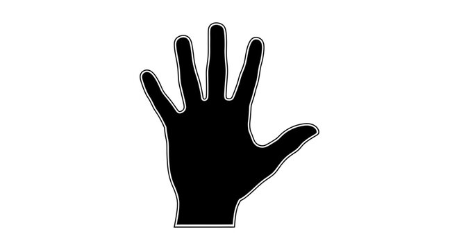 Black silhouette of an open human hand against a white background