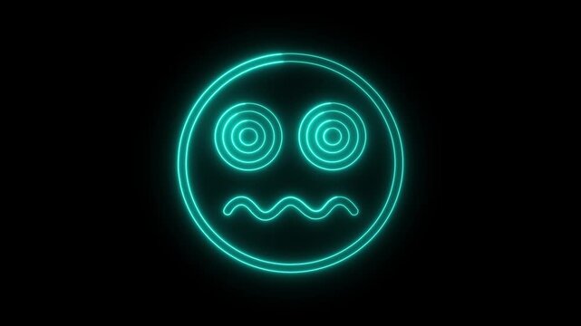 Neon blue glowing dizzy emoji face