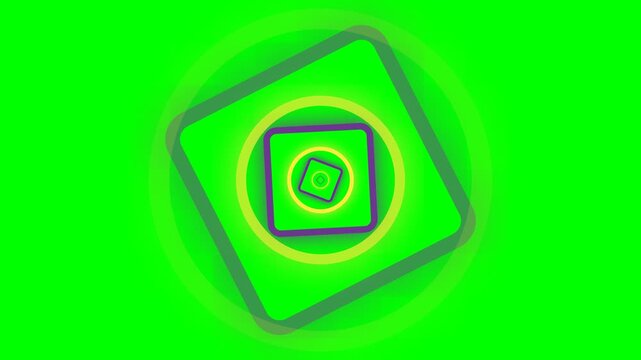 Abstract concentric square and circle pattern on vibrant green background