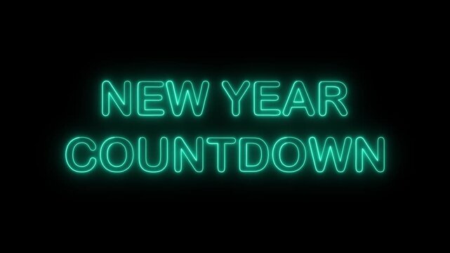New Year Countdown neon glowing sign with vibrant blue light typography on black background for holiday event