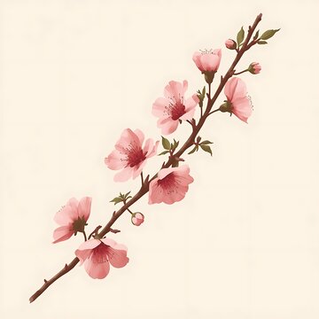 Delicate Pink Cherry Blossom Branch on Light Background