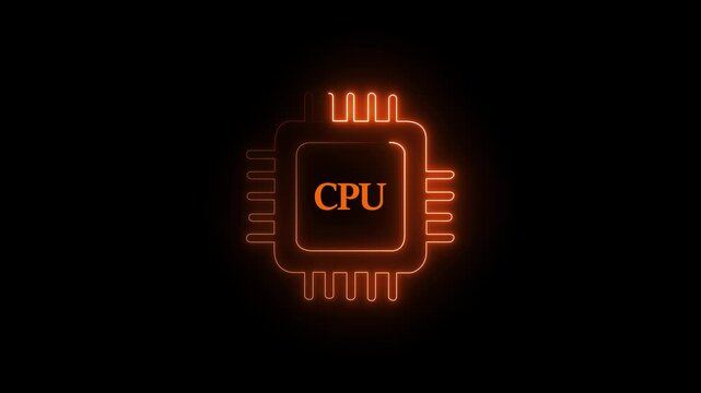 CPU processor microchip icon animation. CPU processor graphics computing concept. CPU processor semiconductor technology symbol on a transparent background.