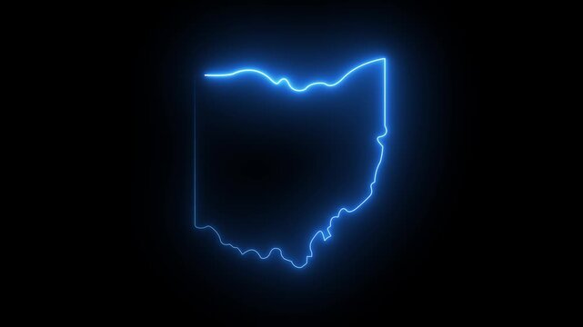 This video neon glowing color blue Ohio map animated. Ohio map icon motion graphic of map concept on a transparent background. 4k motion video