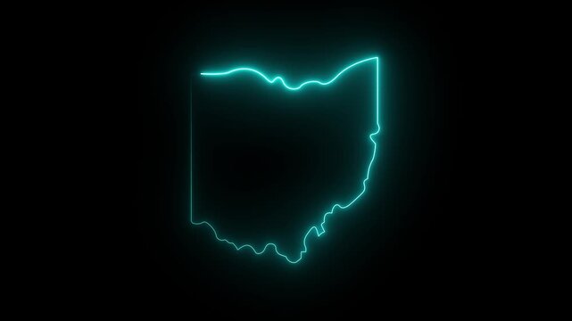 This video neon glowing color cyan Ohio map animated. Ohio map icon motion graphic of map concept on a transparent background. 4k motion video
