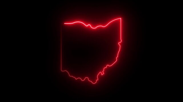 This video neon glowing color red Ohio map animated. Ohio map icon motion graphic of map concept on a transparent background. 4k motion video