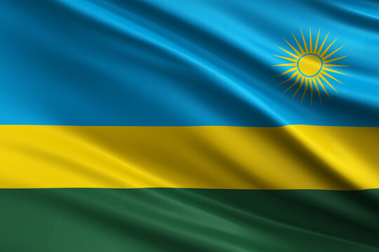 Waving national flag of Rwanda background.