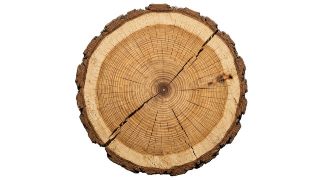 Cross section of tree trunk wood slice showing growth rings.