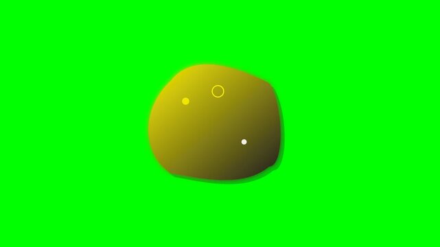A golden oval shape with small dots floating on a vibrant green background