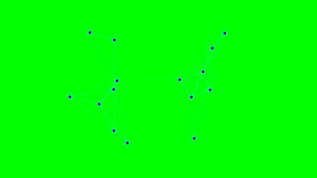 Abstract constellation pattern with connected dots on a vibrant green screen