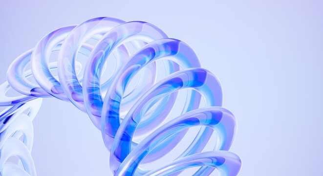 Abstract 3D Render of Translucent Glass Spiral Helix Structure with Blue Purple Gradient on Light Background Modern Digital Art