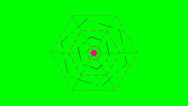 Abstract geometric radar chart with a central pink dot on a green background