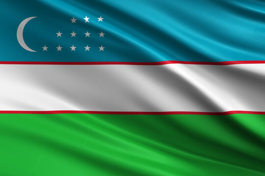 Waving national flag of Uzbekistan background.