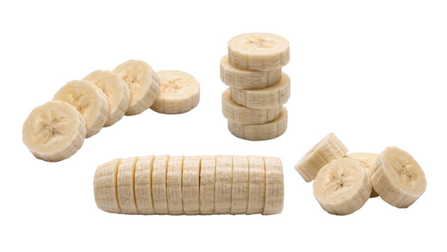 Fresh cut banana slices set PNG, Isolated on a transparent background