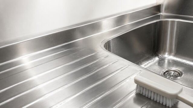 Spotless stainless steel kitchen sink with cleaning brush