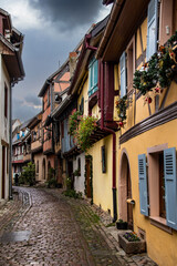 Fototapeta premium Walking through the village of Eguisheim (Alsace-France)
