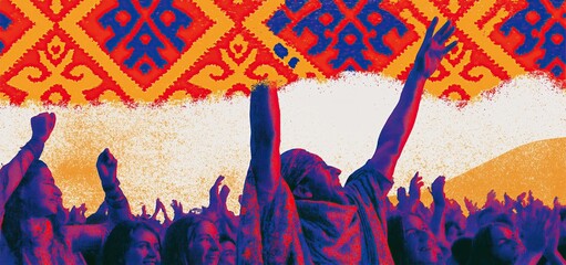 Obraz premium Armenian cultural celebration banner featuring traditional patterns and vibrant colors promoting national pride and unity.