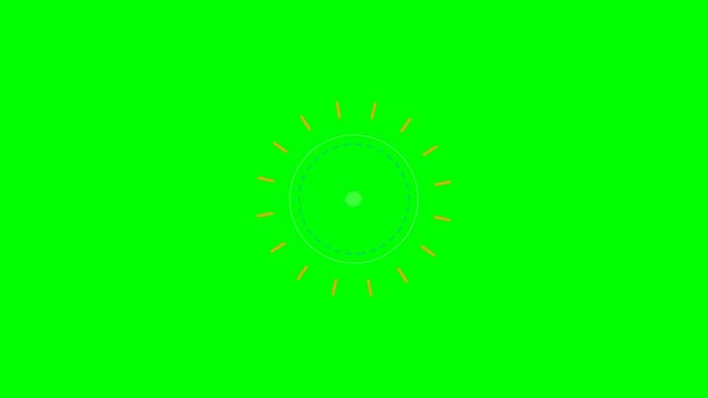 A stylized sun icon isolated on a vibrant green screen background for