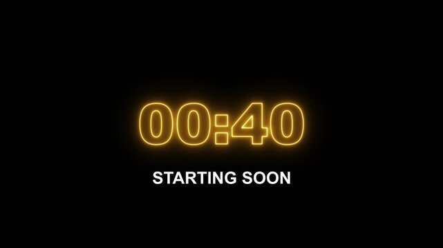 45 seconds countdown timer glowing neon 4k animation, 45-0 counting down seconds neon number.