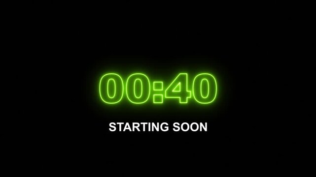 45 seconds countdown timer glowing neon 4k animation, 45-0 counting down seconds neon number.