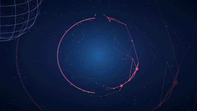 Abstract Digital Network Connection with Glowing Red Lines and Blue Background for Technology Concept