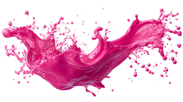 Vibrant pink liquid splash with droplets on white background with dynamic splash bright dynamic motion pre workout supplement colorful movement