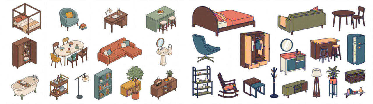 Home Furniture and Interior Decor Isometric Illustration Collection
