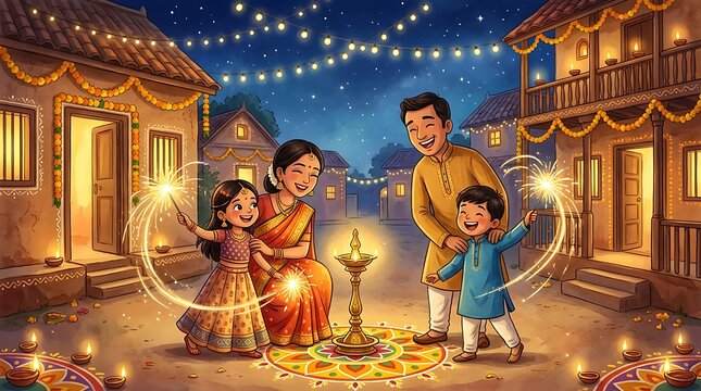 A vibrant diwali celebration with family lights and joy showcasing the warmth of indian traditions and togetherness
