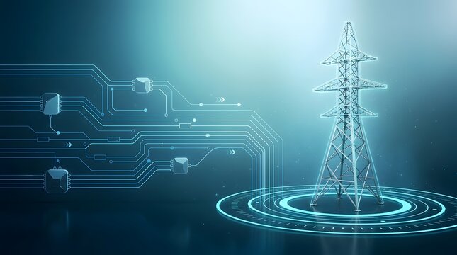 Digital electricity pylon and circuit board abstract