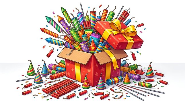 A vibrant explosion of gifts and celebratory elements embodies the joyous spirit of diwali festivities