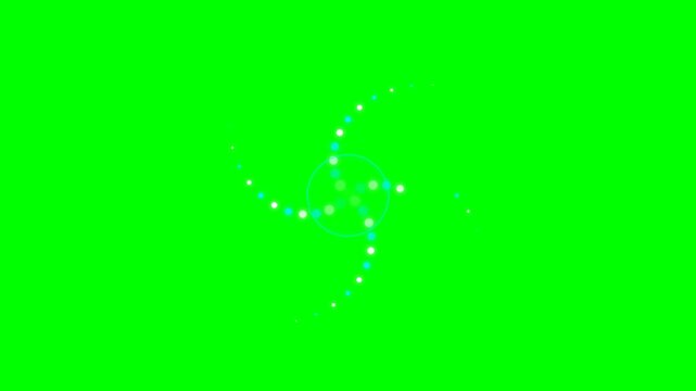 Abstract spiral loading animation with white dots on a bright green background