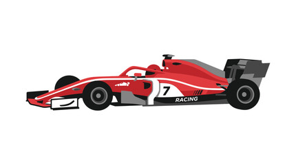 Obraz premium A side view illustration of a red formula one racing car on a white background.