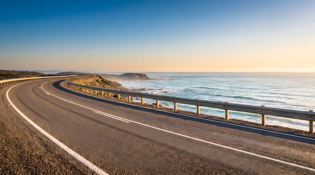 Winding Coastal Road Along the Ocean at Sunset
