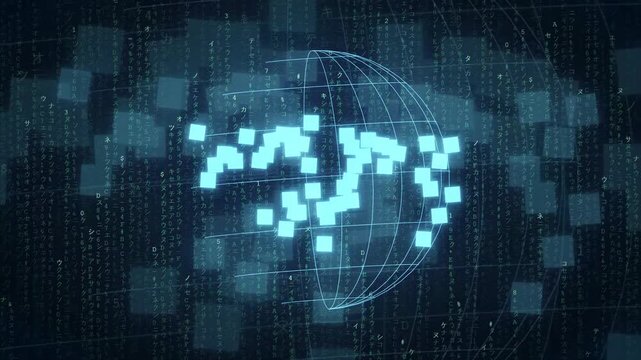 Digital 404 Error Message with Glitching Data Cubes and Abstract Cyber Network Background