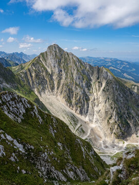 Jagged limestone peak and alpine cirque in Bernese Oberland - panoramic alpine summit and valley views, Switzerland