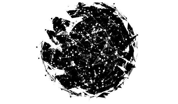 Abstract constellation sphere vector illustration with geometric star mesh and shattered galaxy pattern