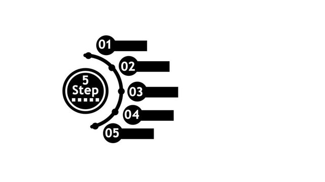 Five step process diagram icon with a circular path and markers showing a sequence for business planning or project management workflows isolated on a simple clean black and white design