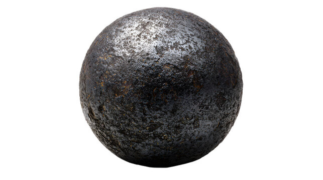 Highly detailed heavy metal shot put ball with rusty texture with texture white background close up equipment athletics throwing weight with sports