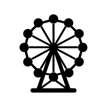 Black and white ferris wheel icon illustration - Minimalist vector icon of a classic Ferris wheel with a clean black and white color scheme, perfect for amusement park or entertainment designs.
