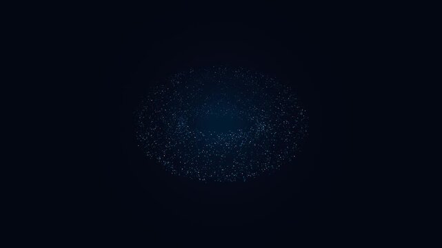 Futuristic 3D Particle Torus Formation Rotating on Black Background