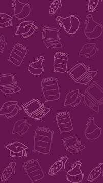 plain color background Suitable for educational designs, this pattern features graduation and science elements on a purple background, ideal for academicthemed projects.