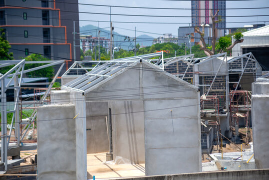 Construction Site with Greenhouse Frames in Progress