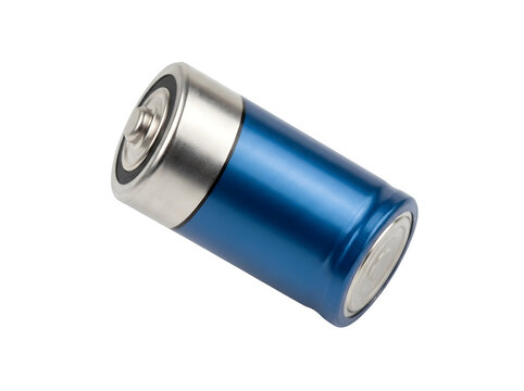 A single blue c size alkaline battery isolated on transparent background